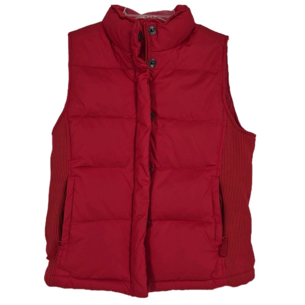 Gap Women's Red Puffer Vest Down Blend Quilted Sleeveless Knit Side Panel Sz XS